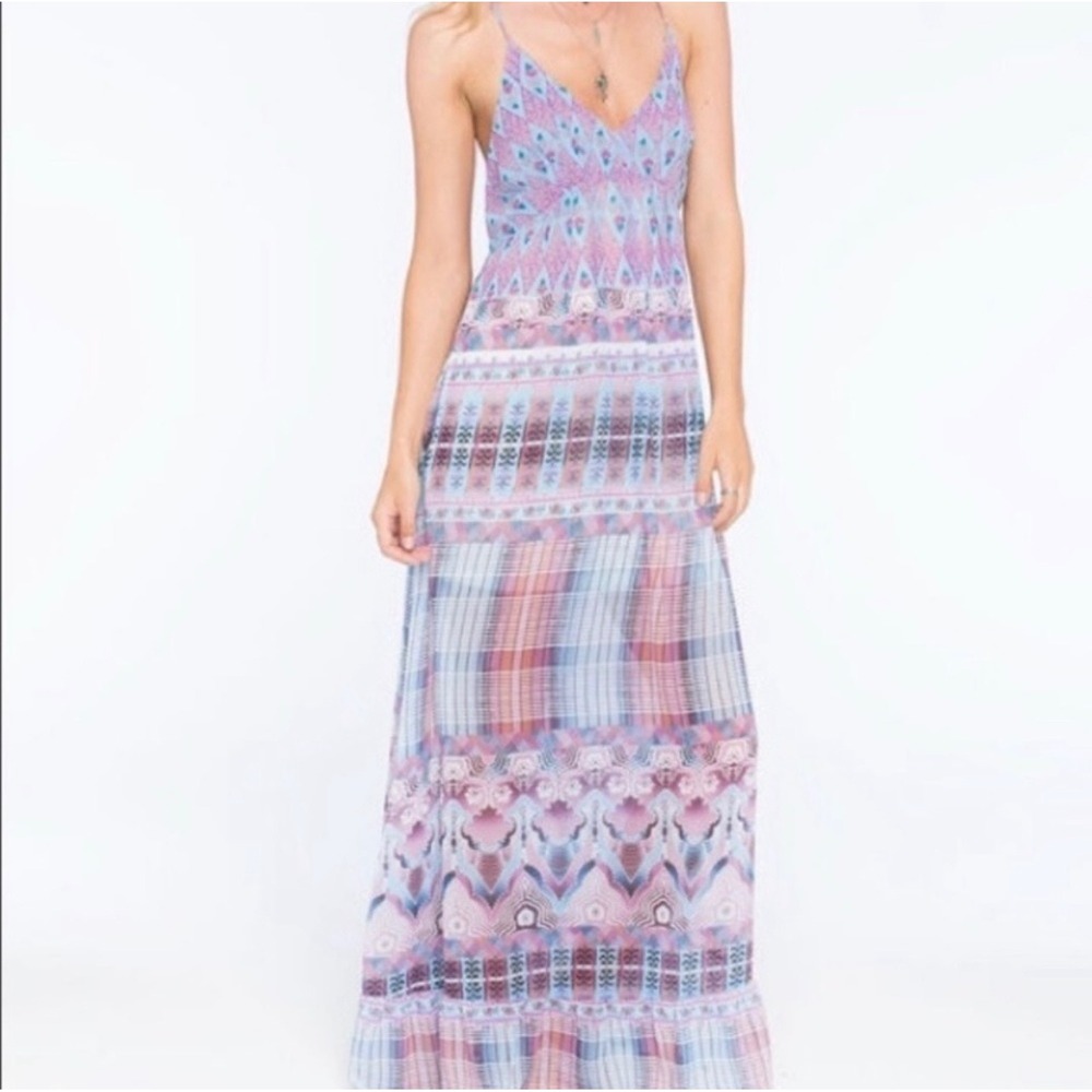 Anna Sui x O'Neill Cloudburst Purple Strappy Maxi Dress Sz M Boho Beach Festival